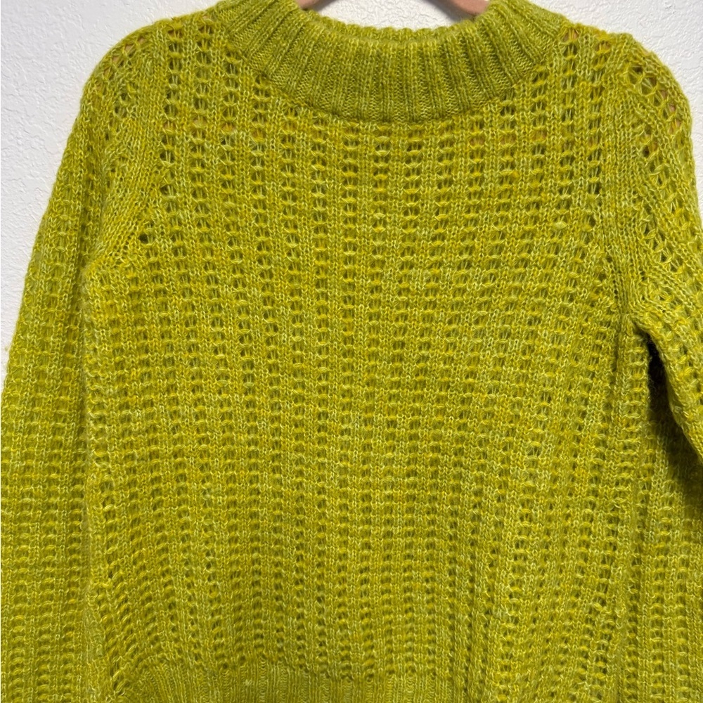Field Flower Wool Blend Chartreuse Open Knit Sweater Anthro Style small - Picture 3 of 12